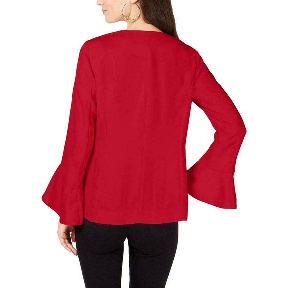 Alfani Womens Red Open Front Flutter Sleeves Jacket Blazer M #176 - Picture 2 of 2